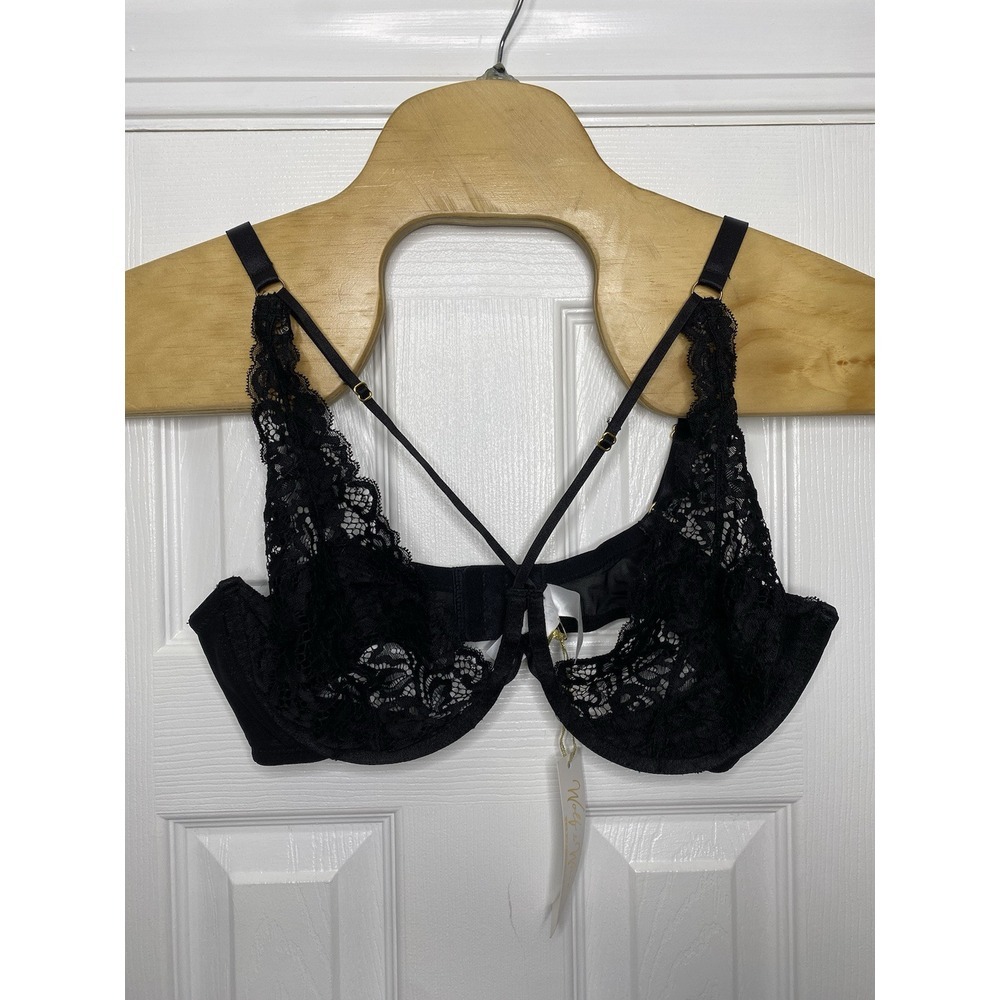 Wolf & Whistle Women's Abi High‎ Apex Lace Bra Black US 36DDD/F New